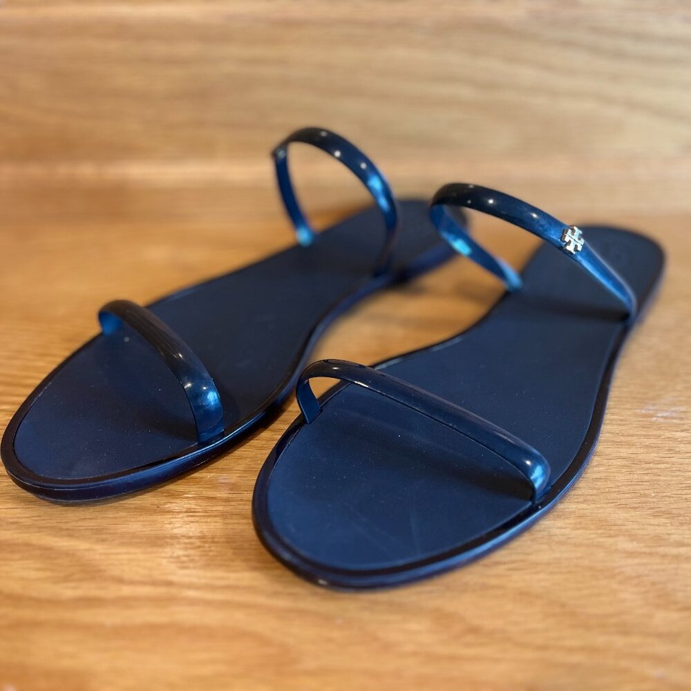 Tory Burch Black Jelly Double-Strap Flat Sandals